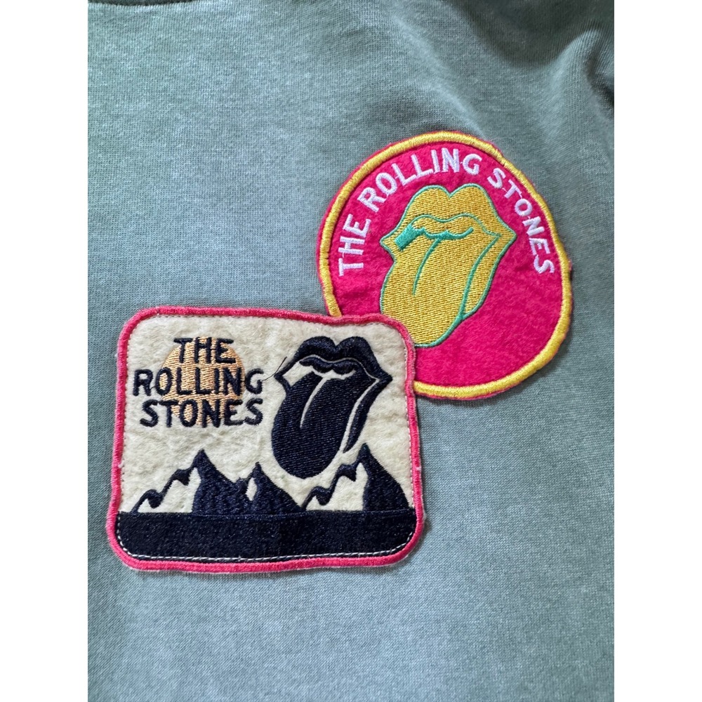 Rolling Stones Multi Patch Hoodie Green Mens Small Rock Band Pullover Fleece - Picture 8 of 9